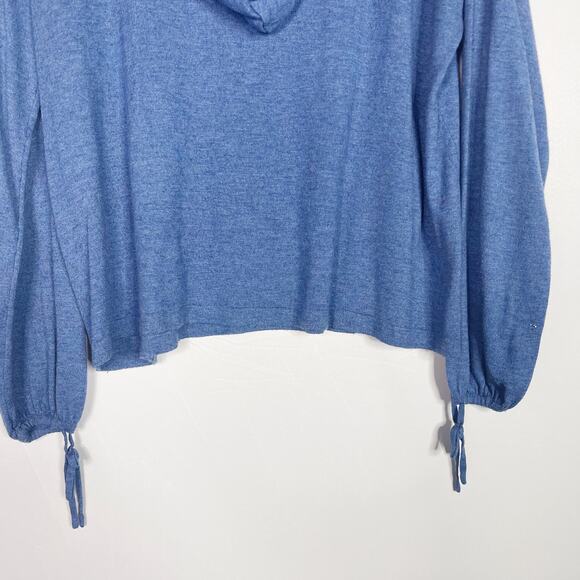 Joan Vass Womens Medium M Blue Lightweight Hooded Sweater Tie Sleeve Cuffs - Picture 8 of 10